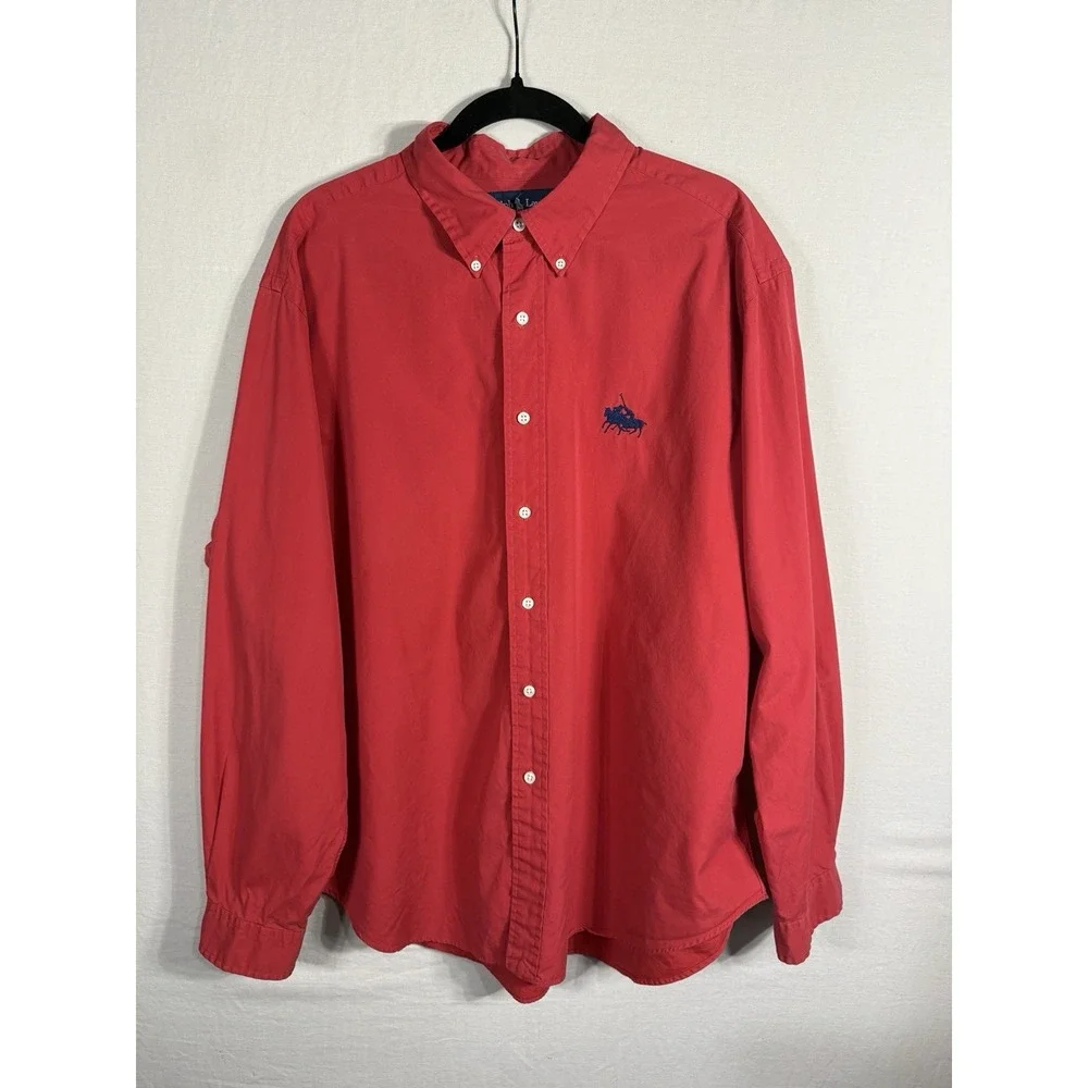 Polo Ralph Lauren Mens 2XL Classic Fit Red Button Down Double Pony Shirt Cotton